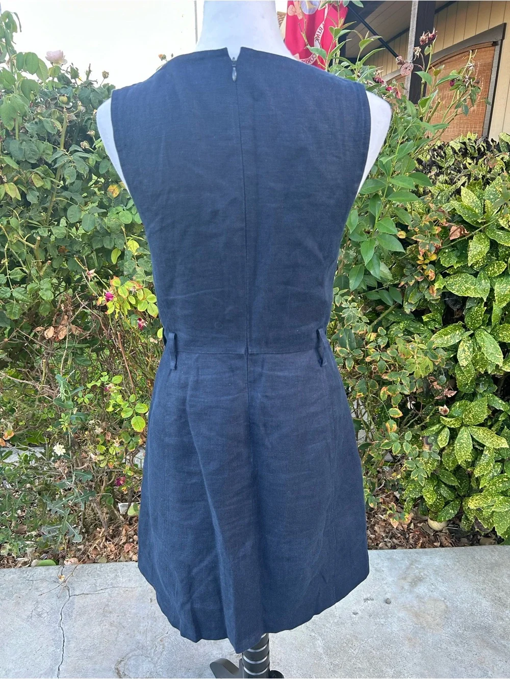 Tory Burch Navy Linen Sleeveless Zip-Front Shift Dress resortwear quiet luxury